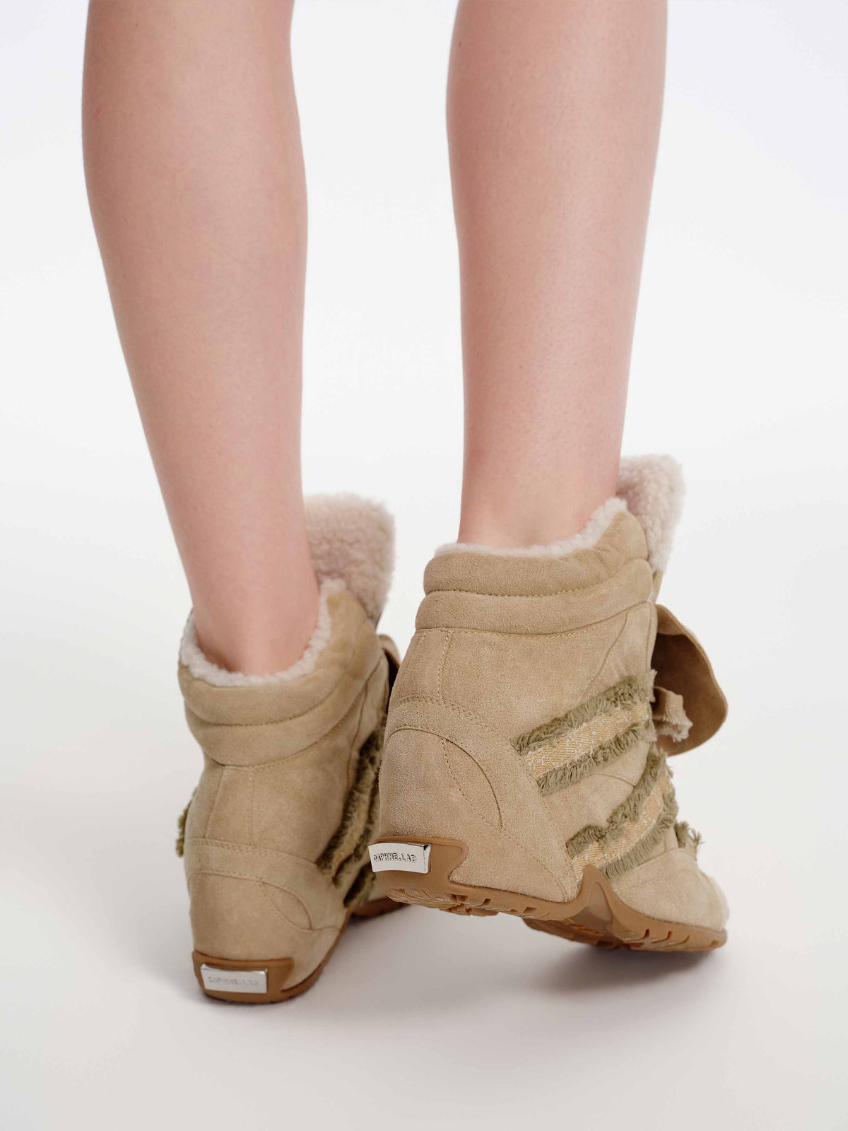 ARIADNE Distressed Wedge Sneakers Light Khaki