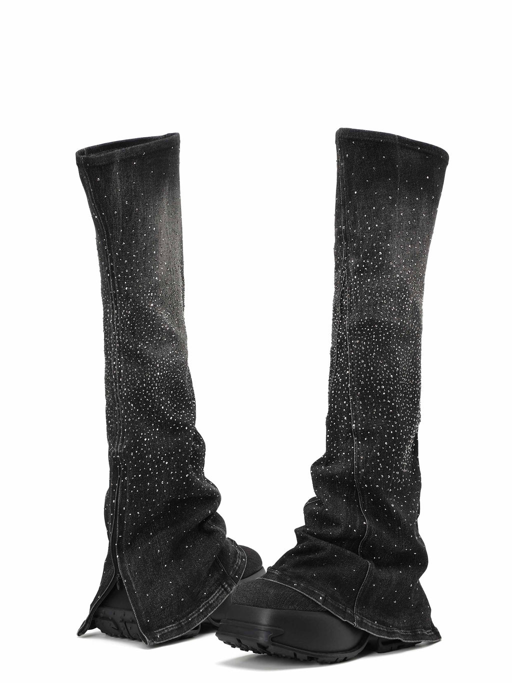 CASSIOPEIA Crystal Platform Gaiter OTK Boots Black Denim
