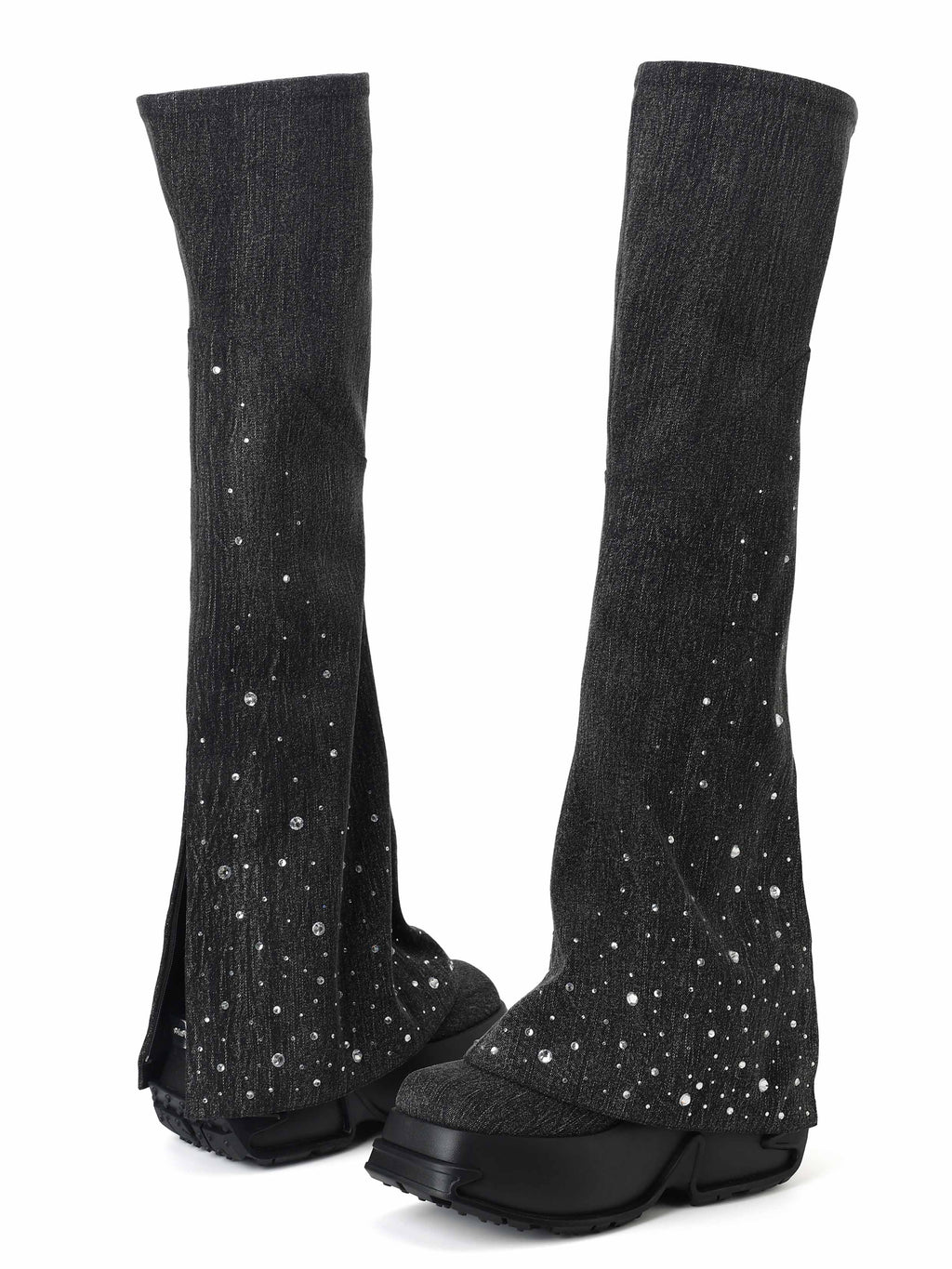 SELENE Crystal Embellished OTK Boots Black