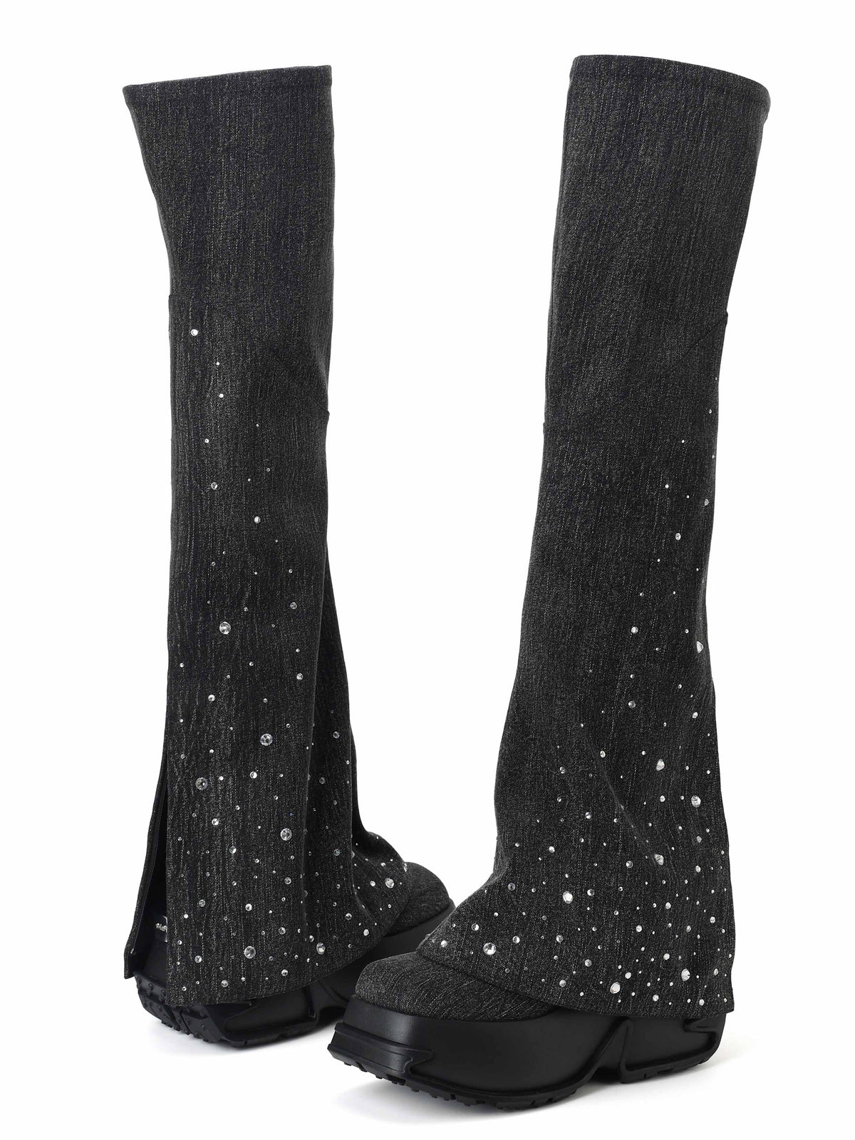 SELENE Crystal Embellished OTK Boots Black
