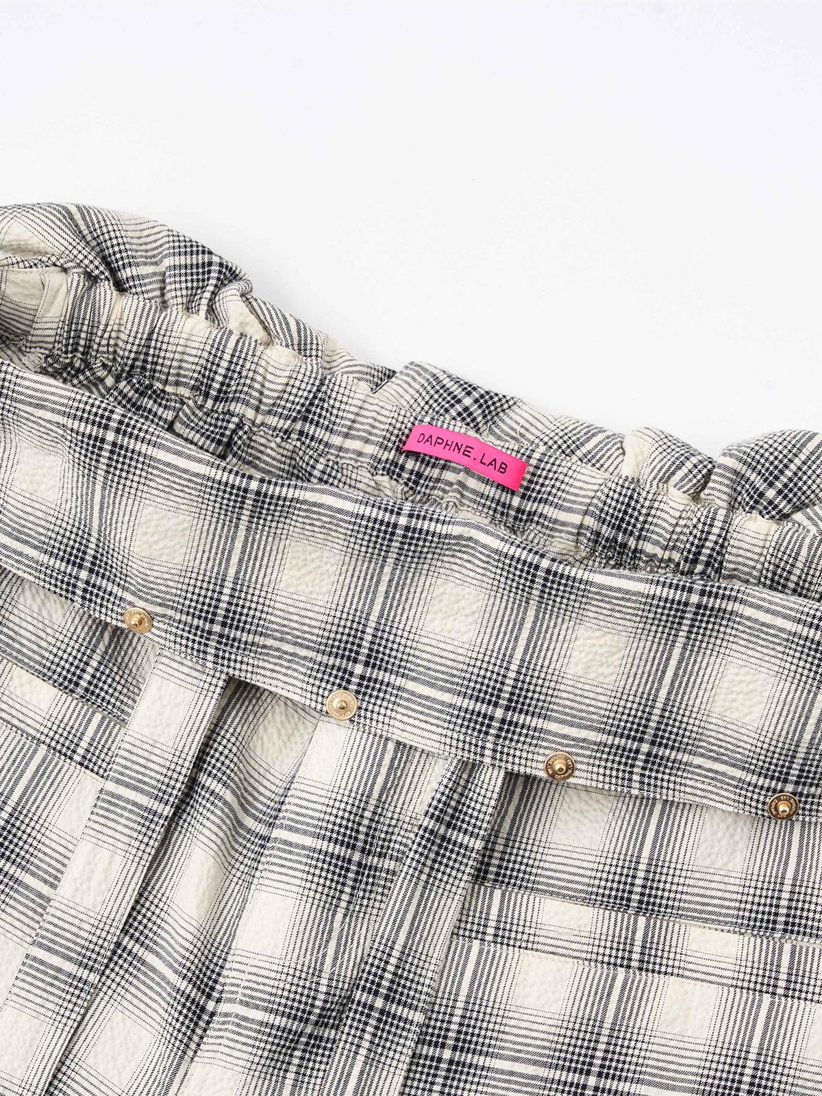 Foldover Plaid Wide-Leg Pants