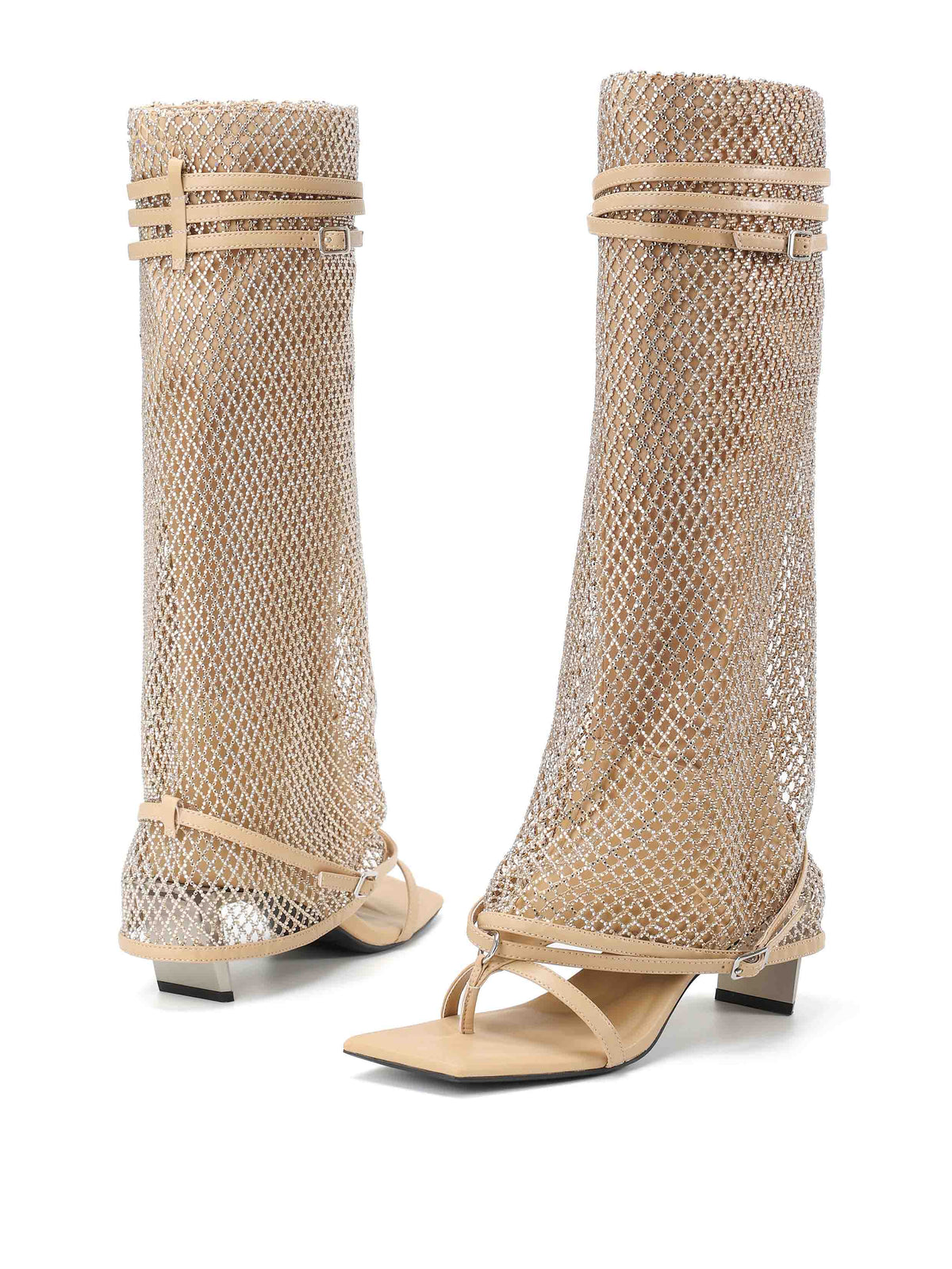 IDA Gewebte Zehenring-Kniehohe Stiefel Apricot Beige