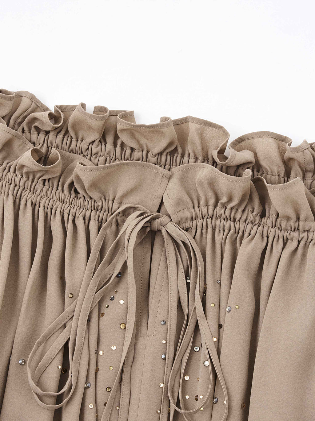 Crystal Ruffle Off-Shoulder Blouse Brown