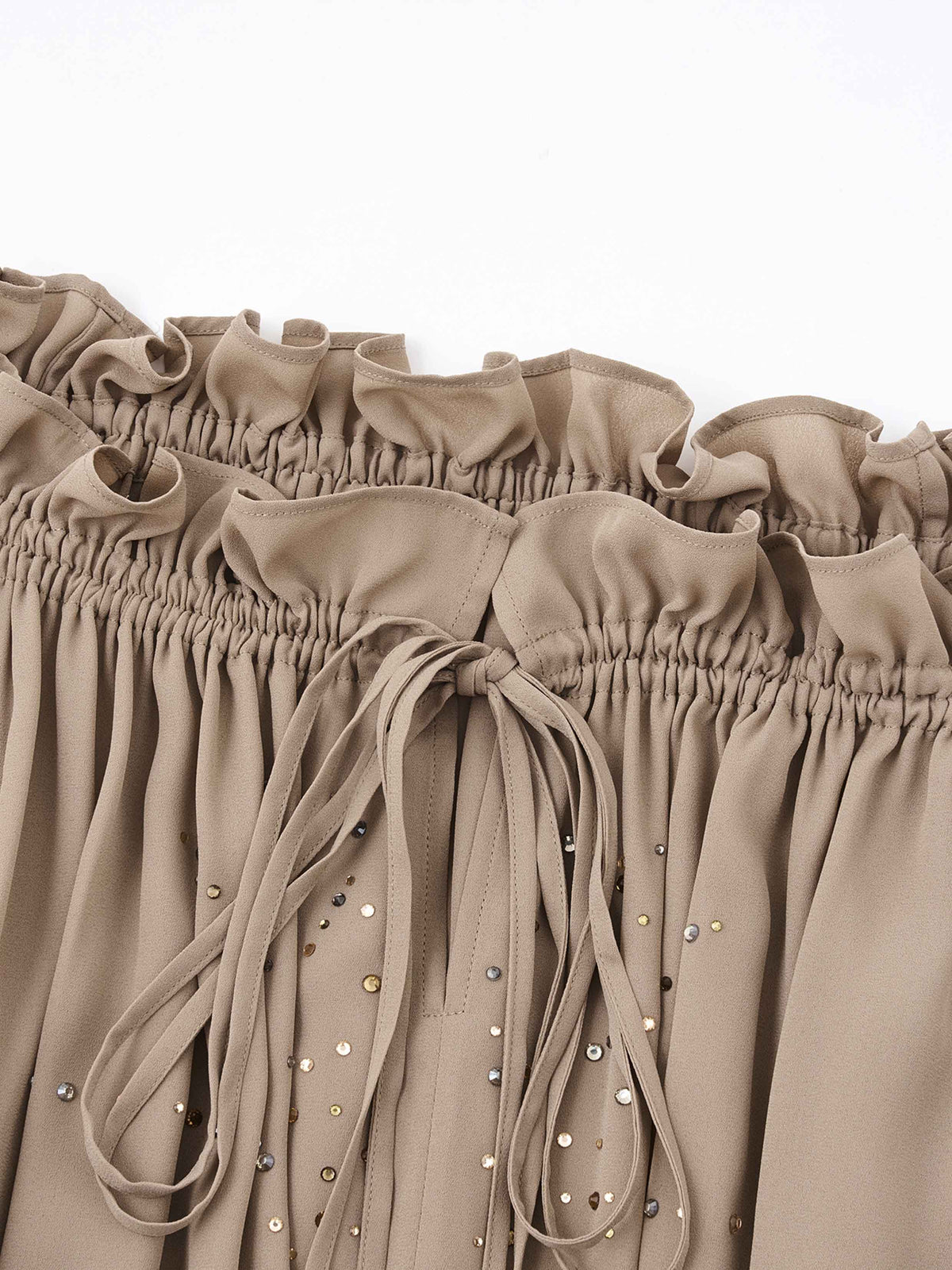 Crystal Ruffle Off-Shoulder Blouse Brown