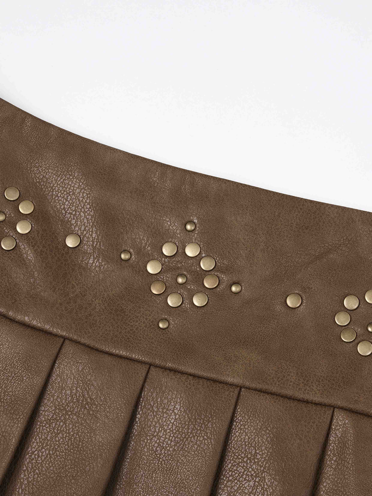 Studded Low-Rise Pleated Mini Skirt Cocoa Brown