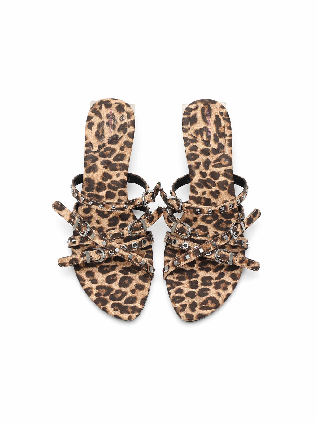 LEDA Studded Strappy Opener Heel Sandals Leopard Brown
