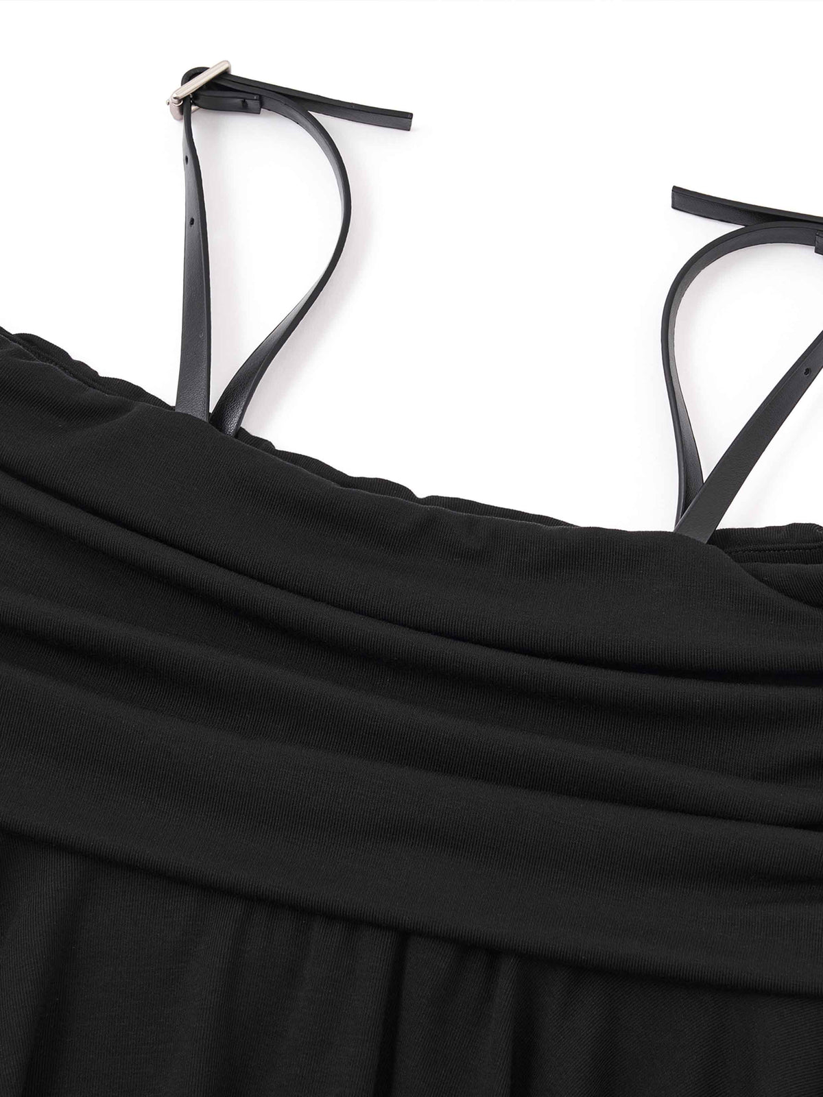 Ruched Asymmetric Midi Skirt Black