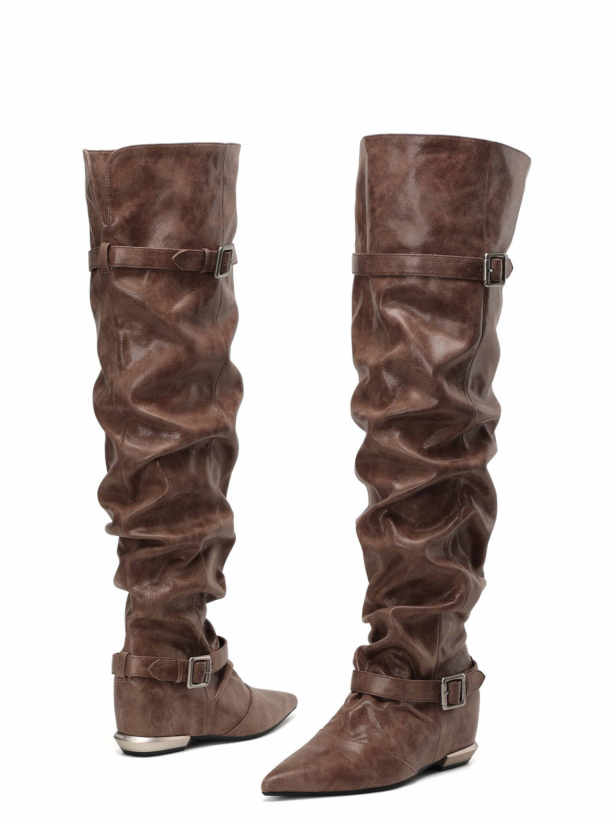PEITHO Pointed-Toe Wedge OTK Boots Cocoa Brown