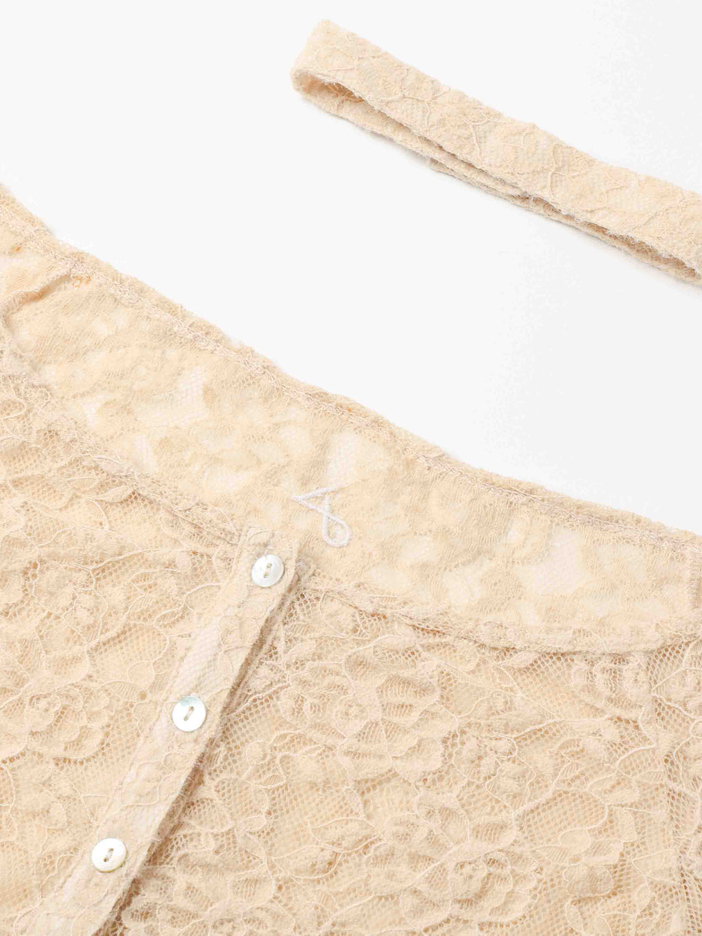 Off-Shoulder Lace Button Bodysuit Beige