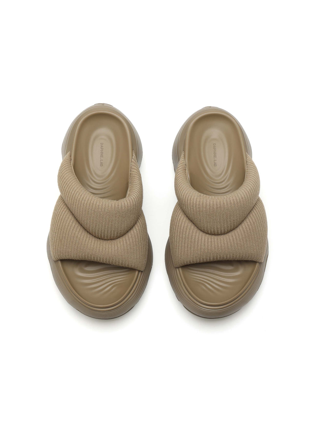 OREA Quilted Padded Platform Slides Khaki Brown