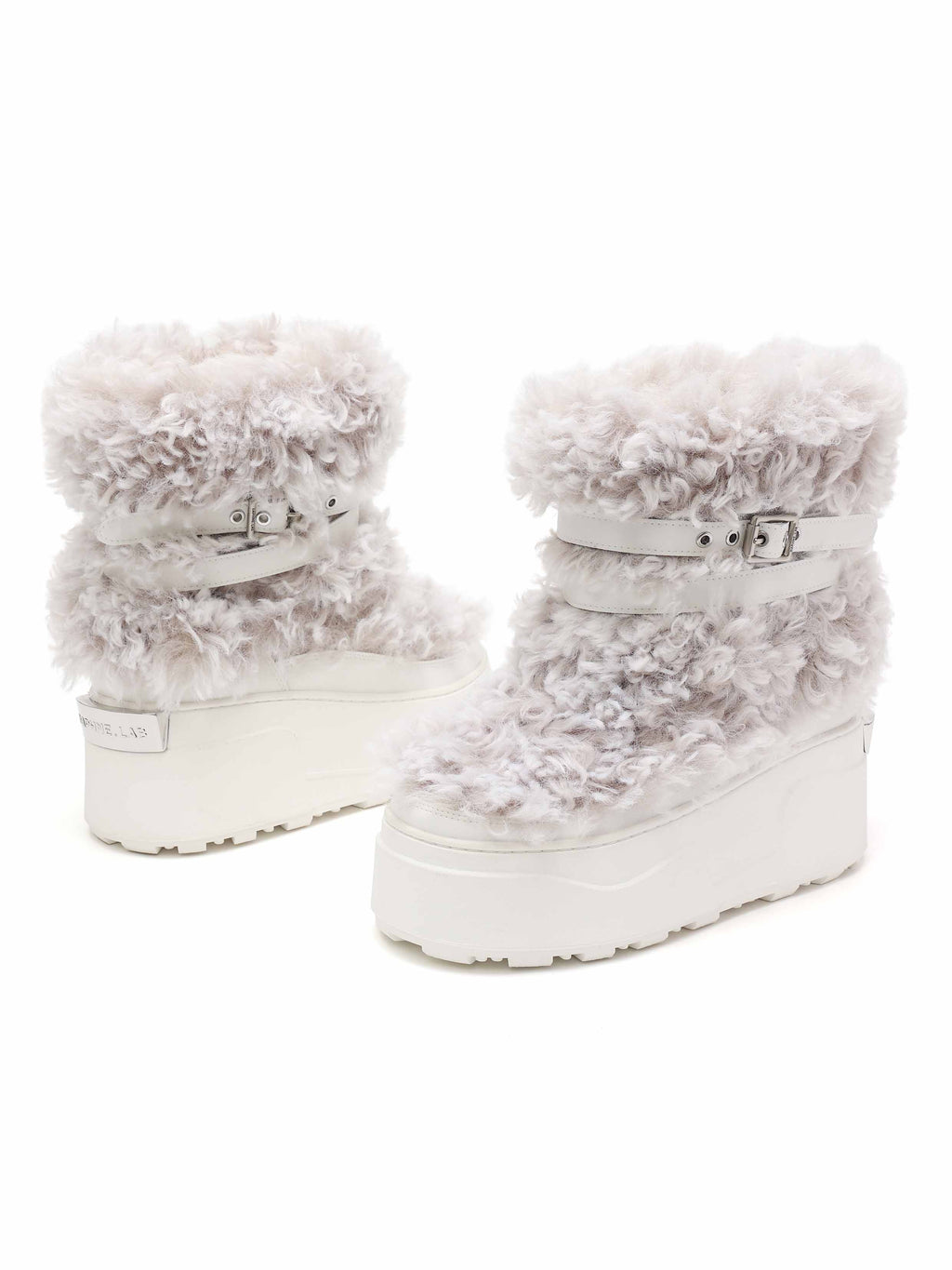 KHIONE Fur Platform Ankle Boots White