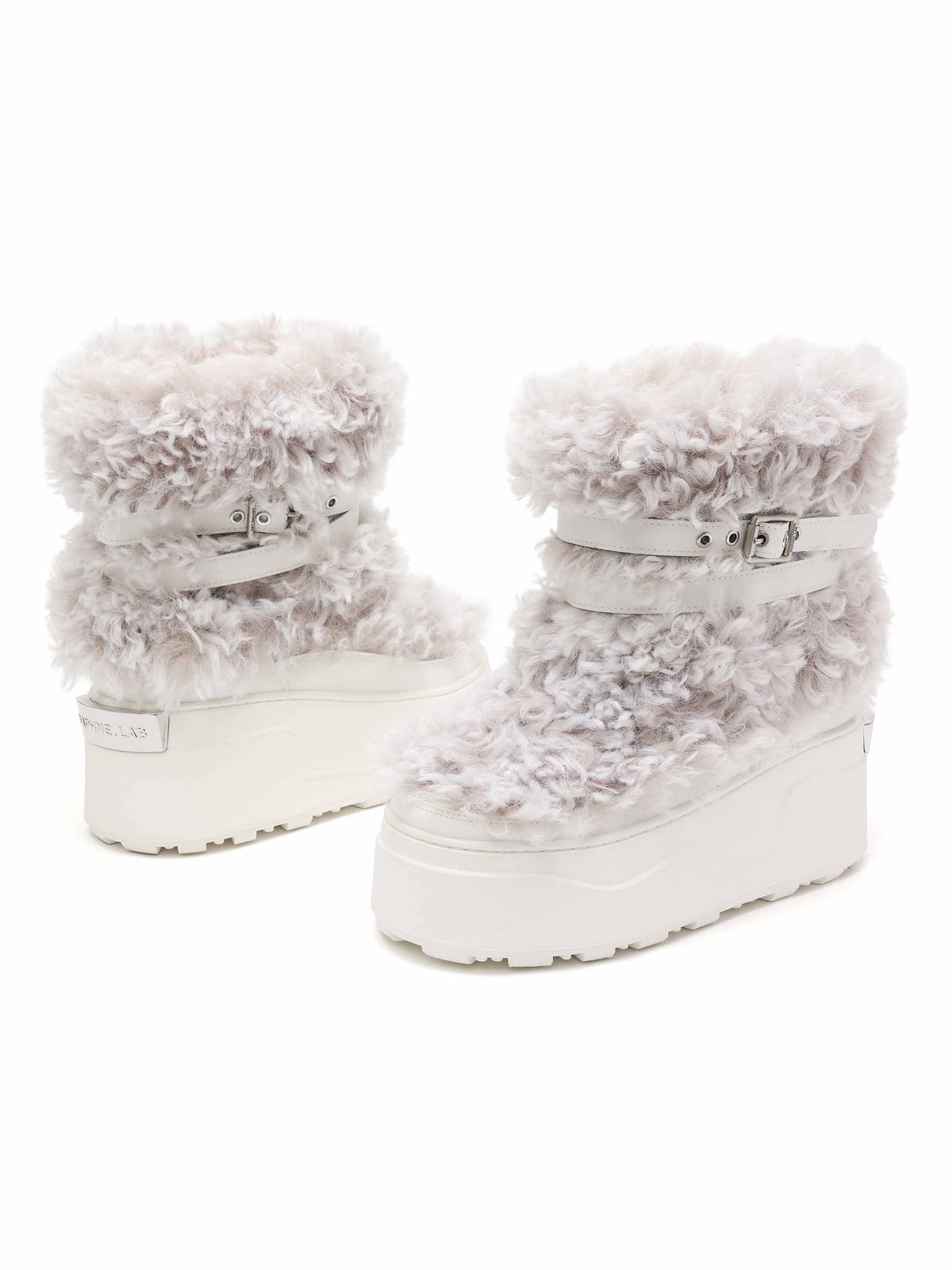 KHIONE Fur Platform Ankle Boots White