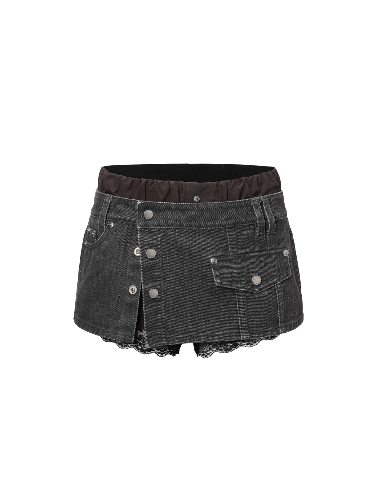 Asymmetric Denim Skort Set Washed Black