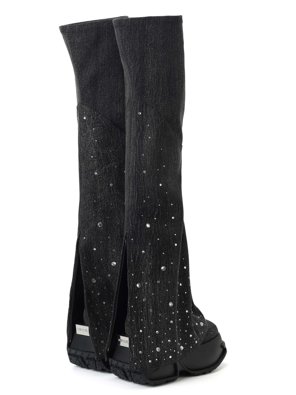 SELENE Crystal Embellished OTK Boots Black