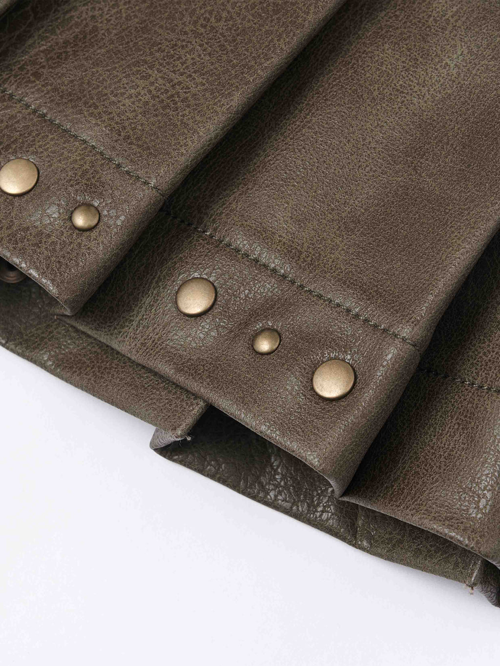 Studded Low-Rise Pleated Mini Skirt Dark Olive