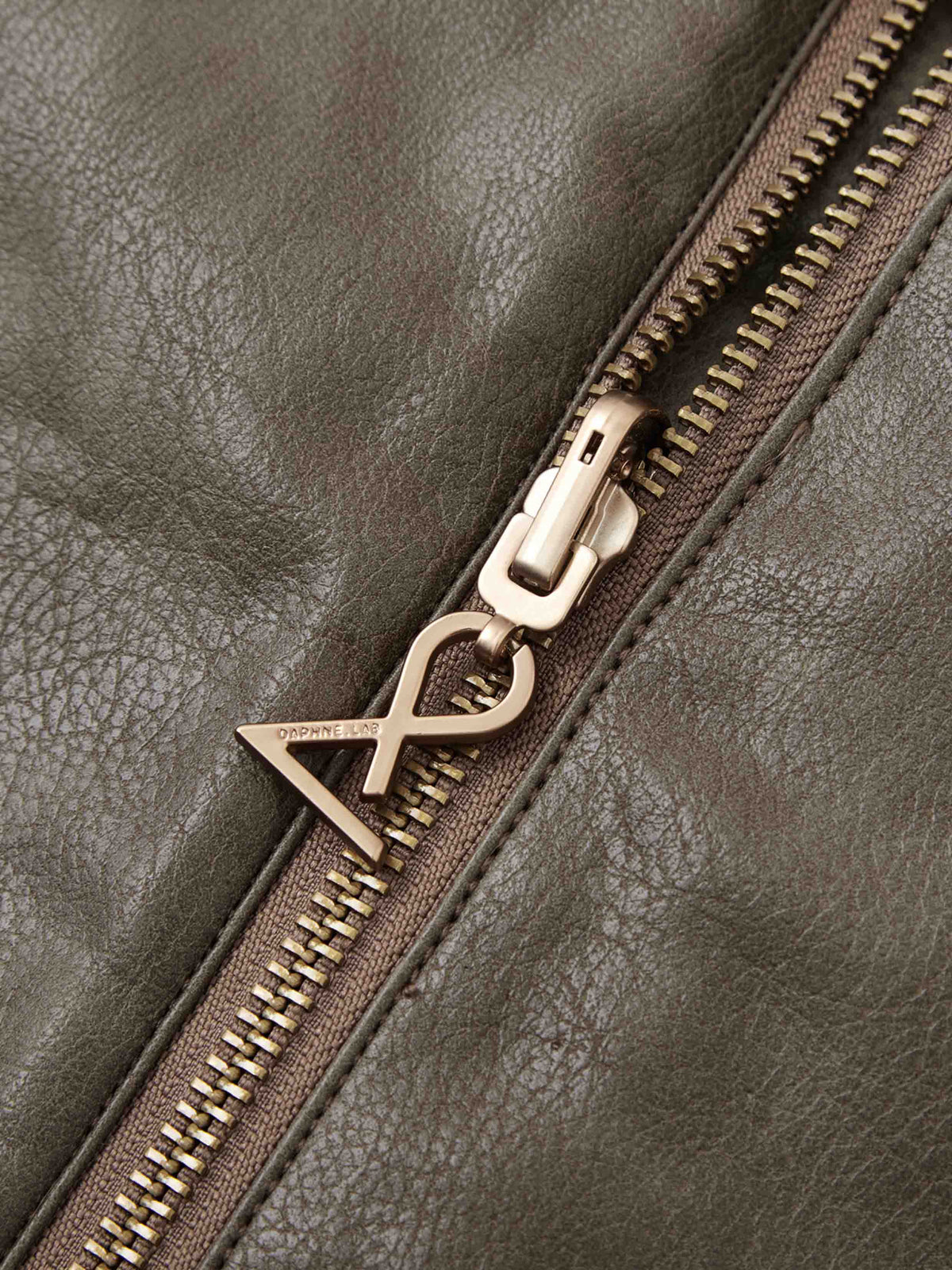 Faux Shearling Belted Biker Jacket Olive Brown