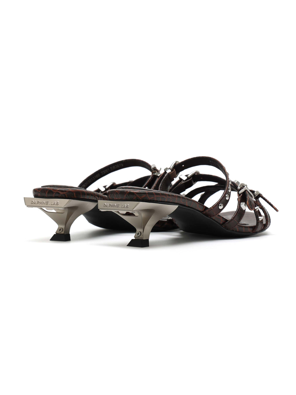 LEDA Studded Strappy Opener Heel Sandals Espresso Brown