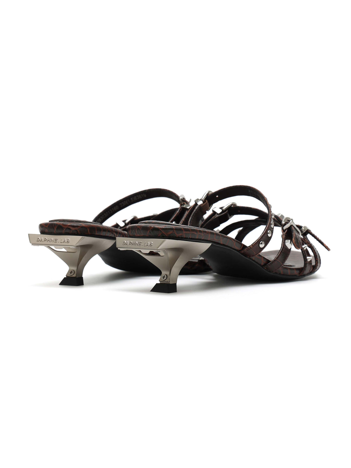 LEDA Studded Strappy Opener Heel Sandals Espresso Brown
