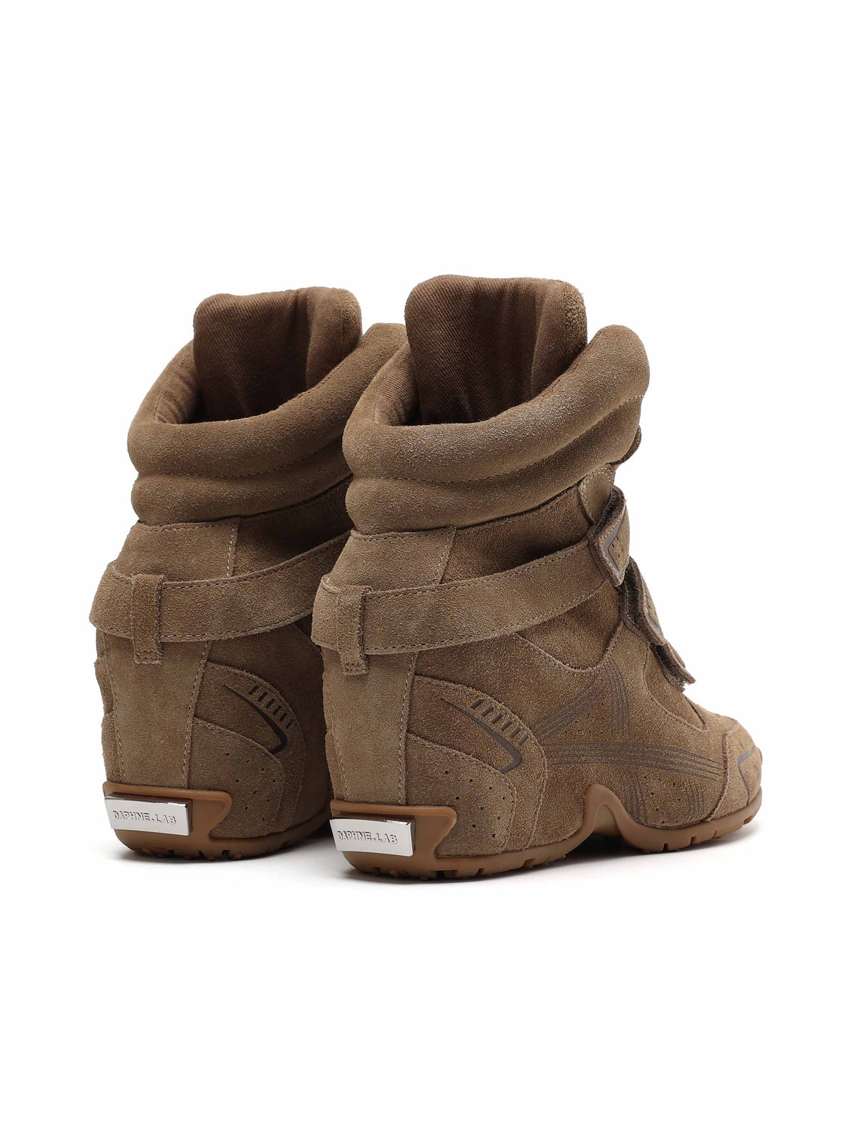 THETIS Triple-Strap Wedge Sneakers Khaki Brown