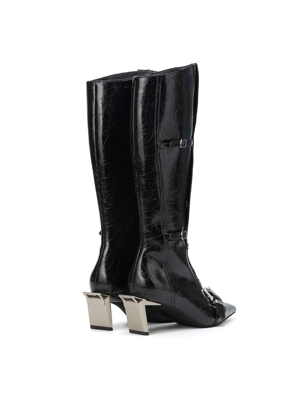 ALECTO Button-Trim Opener-Heel Knee-High Boots Black