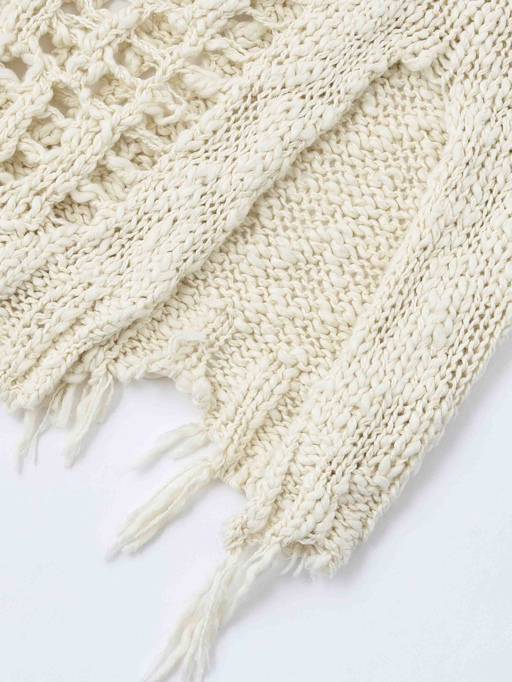 Distressed Open-Knit Oversized Cardigan Ivory White