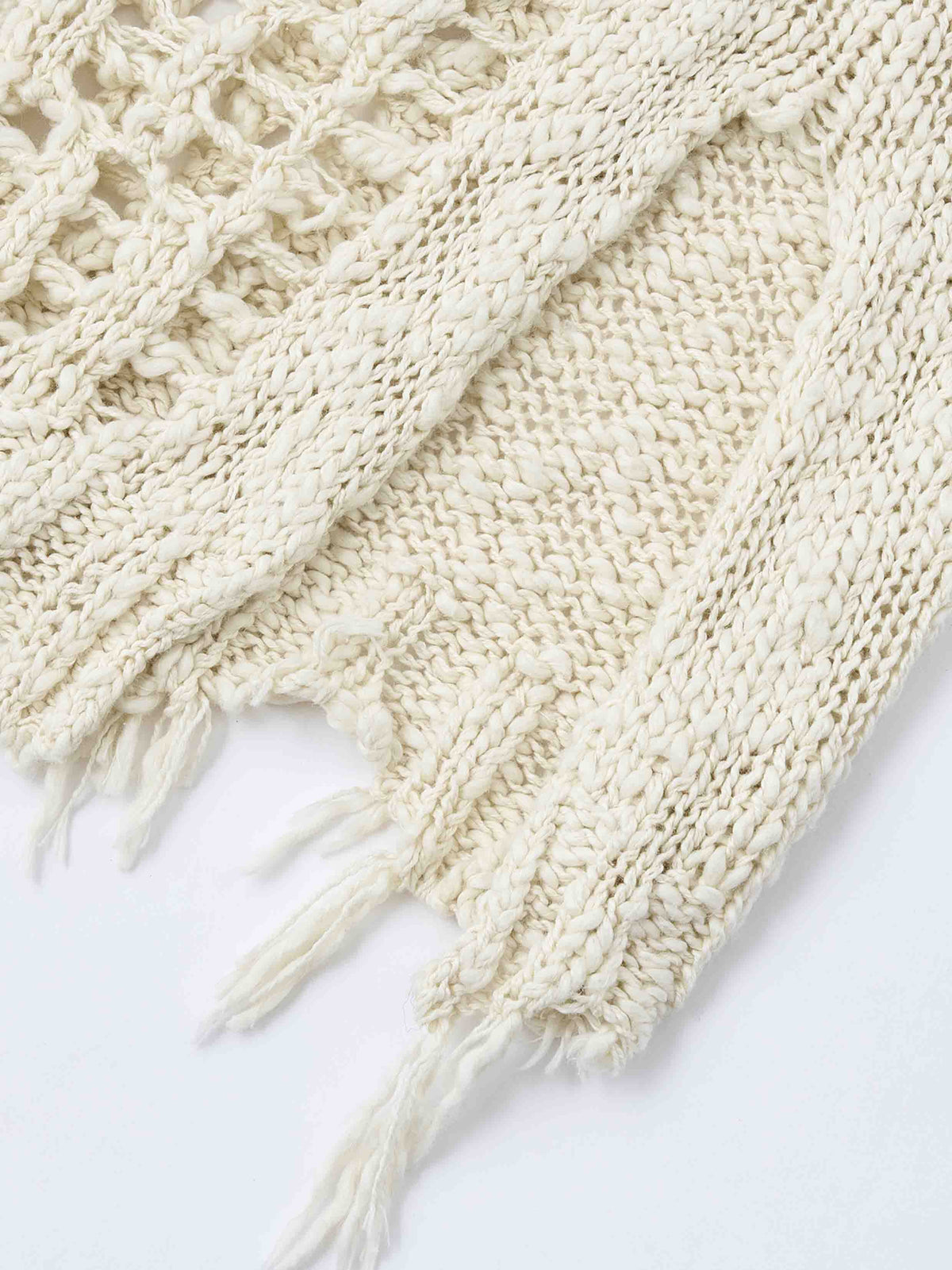 Distressed Open-Knit Oversized Cardigan Ivory White