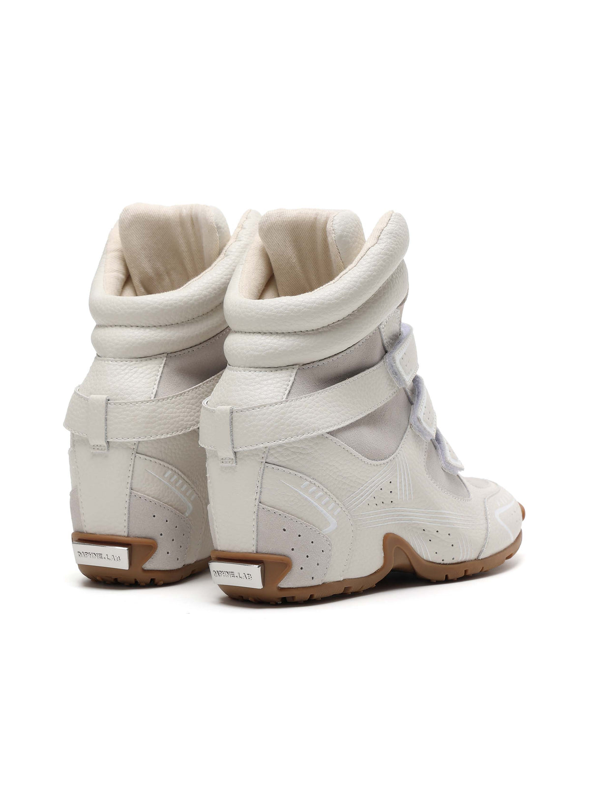 THETIS Triple-Strap Wedge Sneakers Ivory White