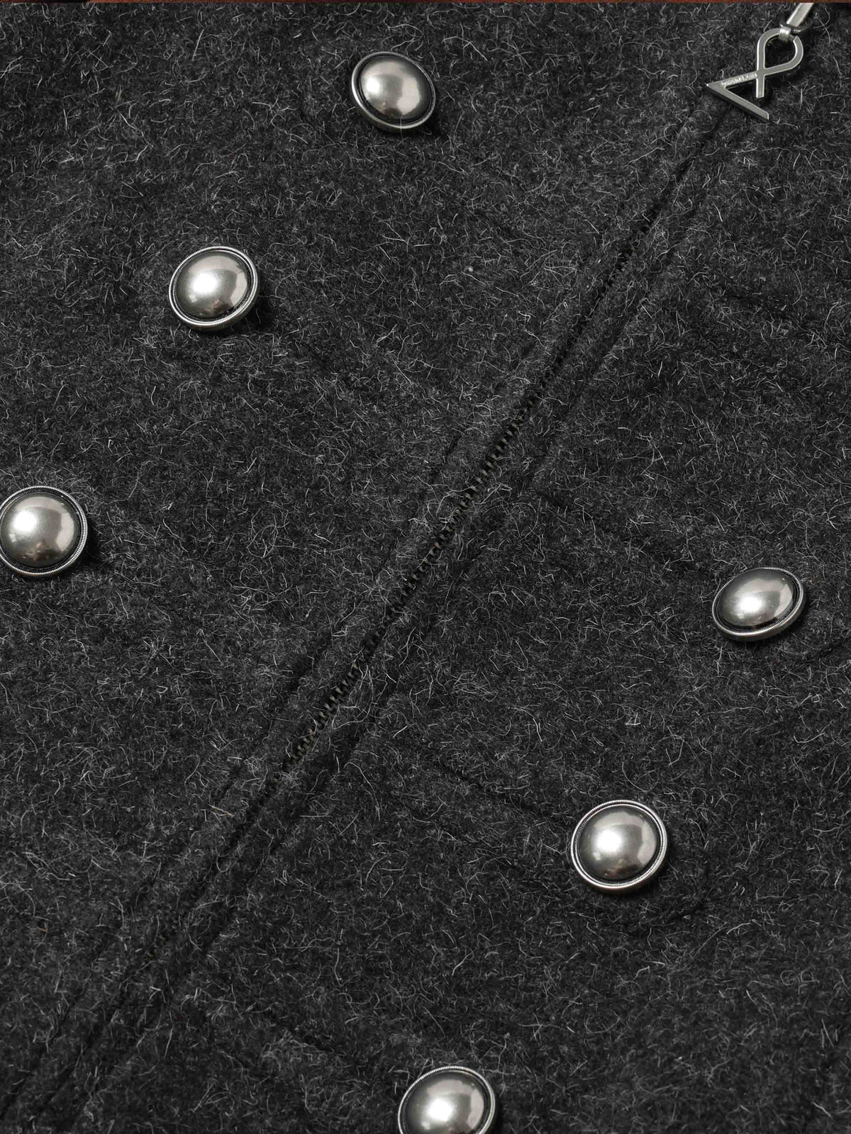 High-Neck Military Cropped Jacket Charcoal Gray