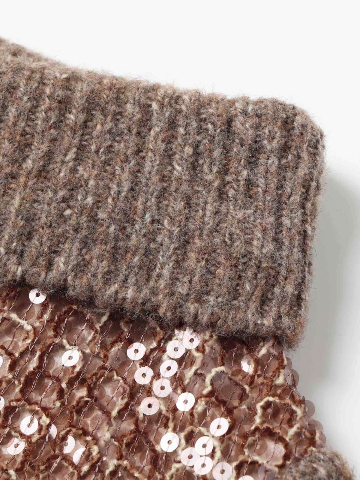 Off-Shoulder Sequin Knit Sweater Taupe Brown