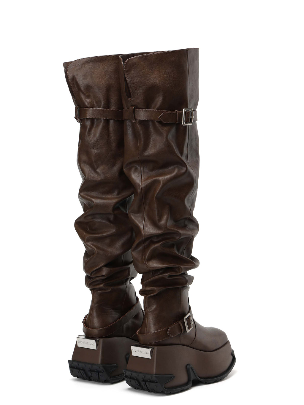 NEMESIS Buckle Platform OTK Boots Cocoa Brown