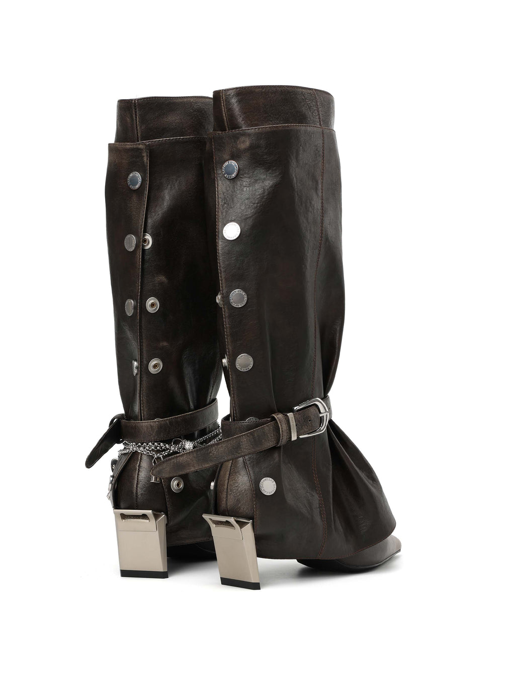 KER Detachable Gaiter Knee-High Boots Distressed Black