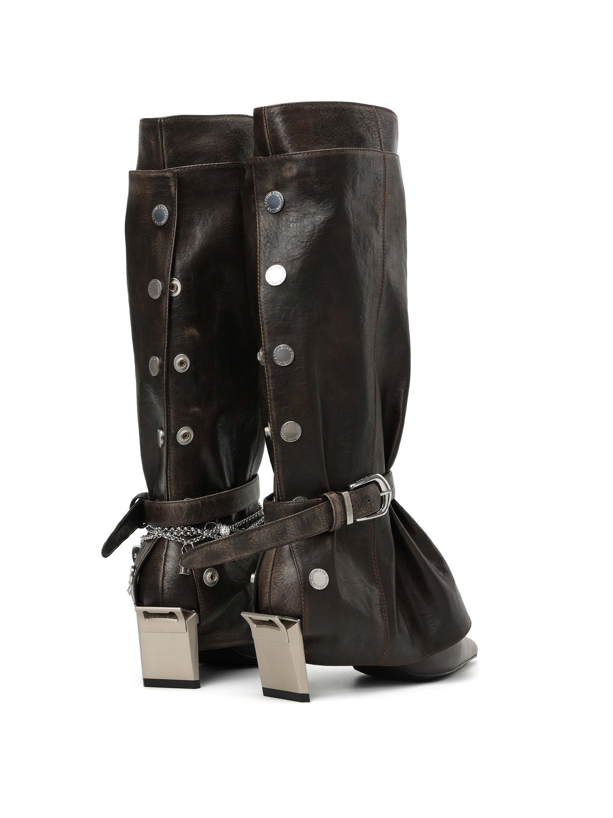 KER Detachable Gaiter Knee-High Boots Distressed Black