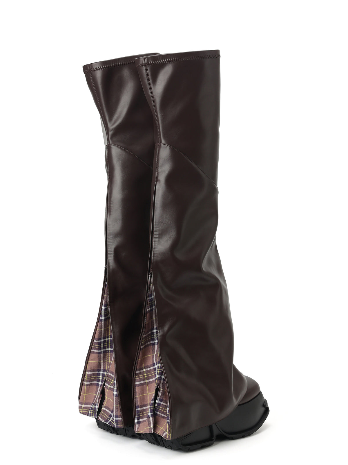 MOIRA Overknee-Stiefel mit Plateau und Karoeinsatz Schokoladenbraun