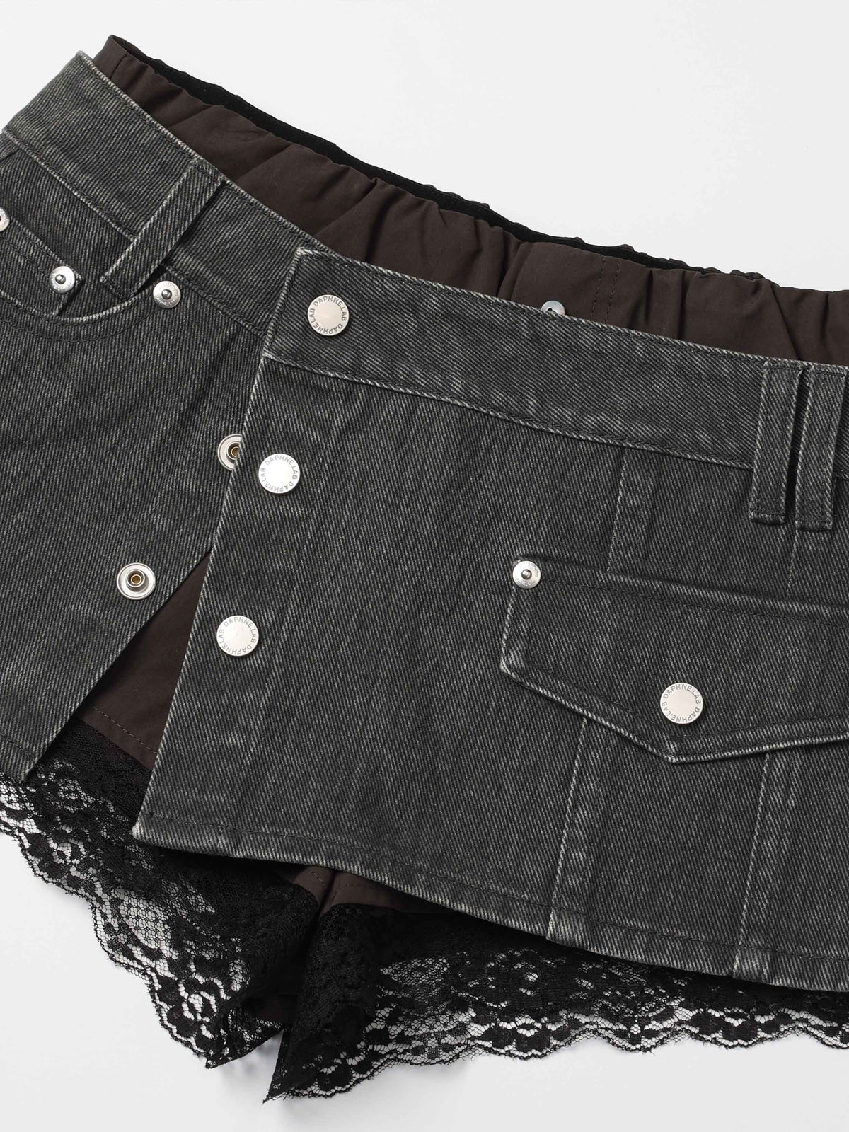 Asymmetric Denim Skort Set Washed Black