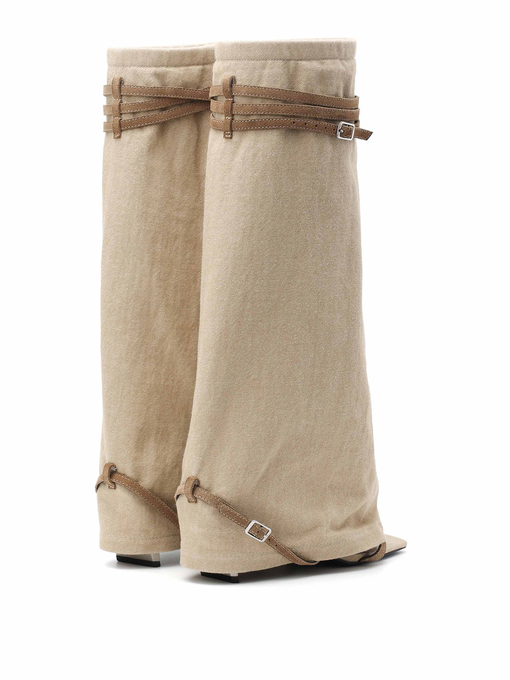 IDA Denim Toe-Ring Knee-High Boots Light Khaki