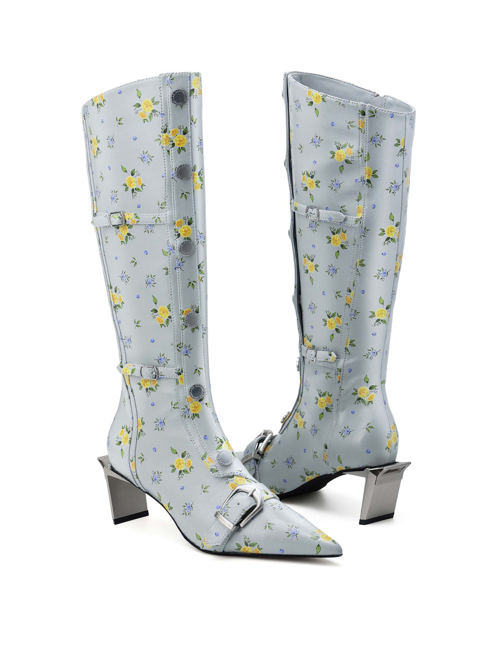 CHLORIS Floral Buckle Knee-High Boots