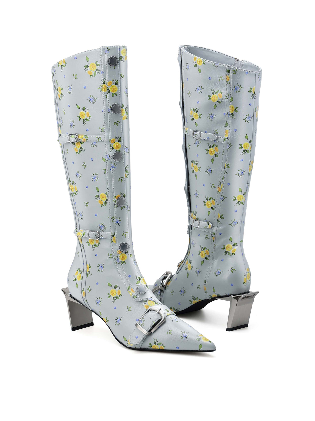 CHLORIS Floral Buckle Knee-High Boots