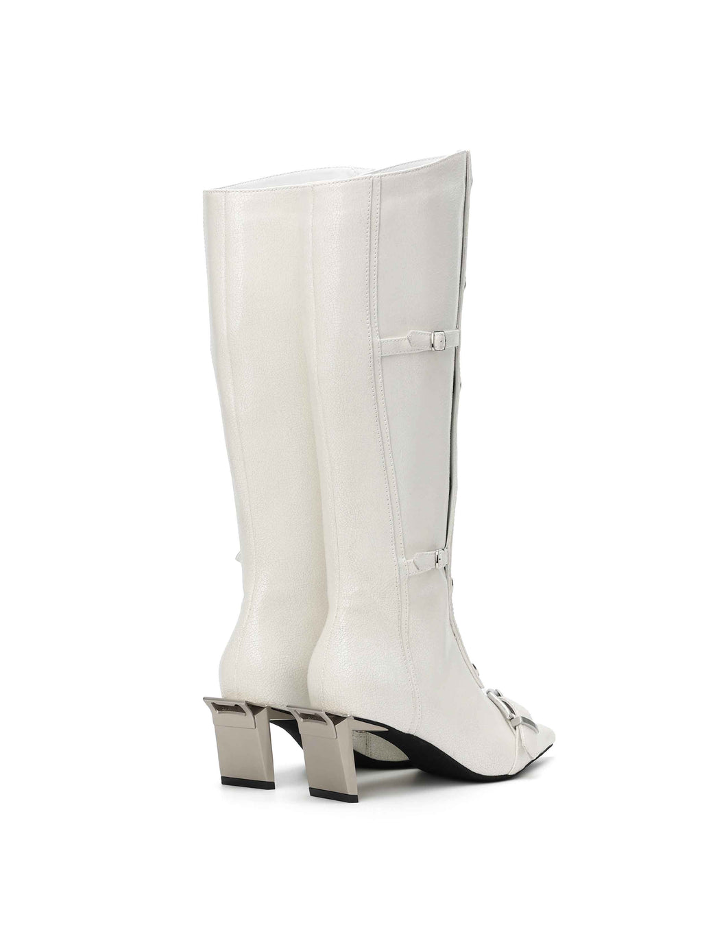 ALECTO Button-Trim Opener-Heel Knee-High Boots Ivory White