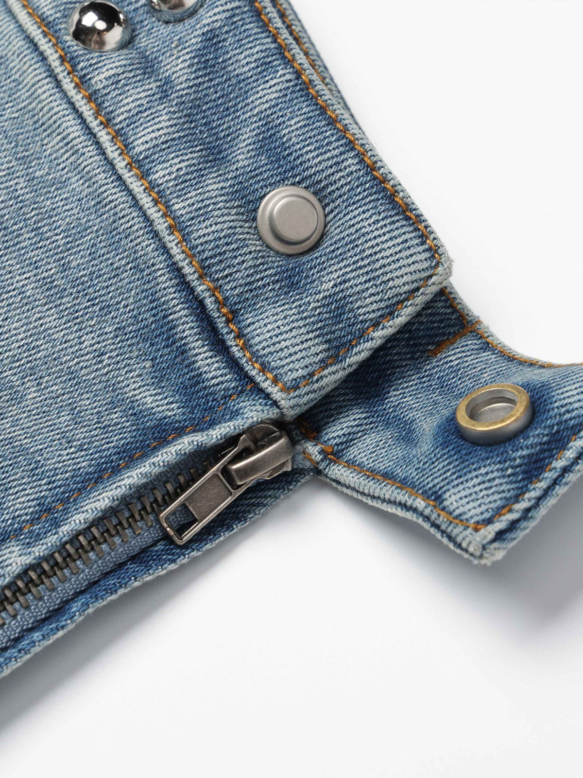 Studded One-Shoulder Denim Top Light Blue