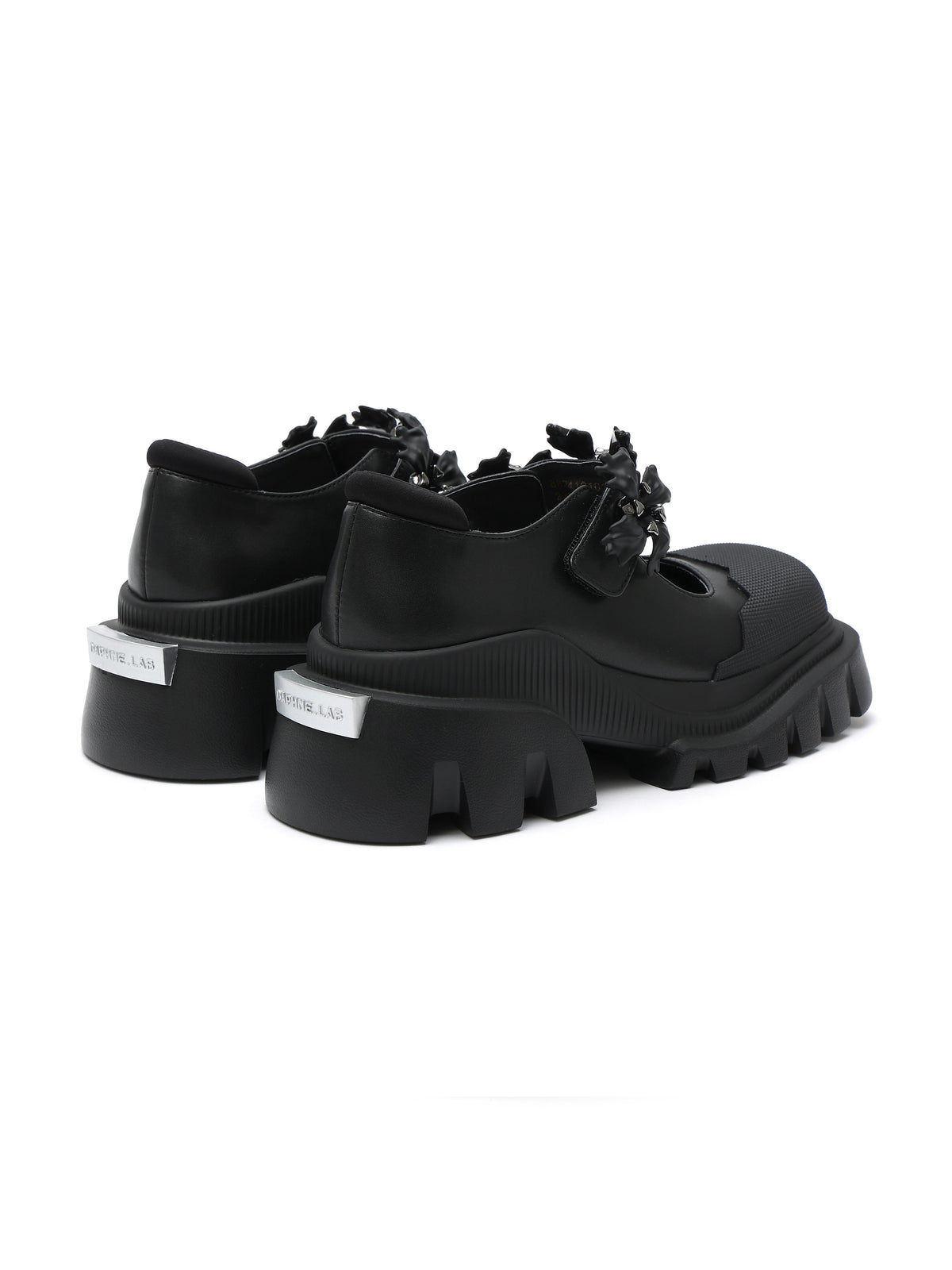 PASITHEA Mary Janes mit Blumenbesatz, klobig, Schwarz
