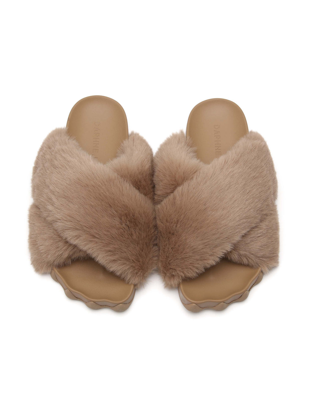 HESTIA Fur Cross-Strap Slides Khaki Brown