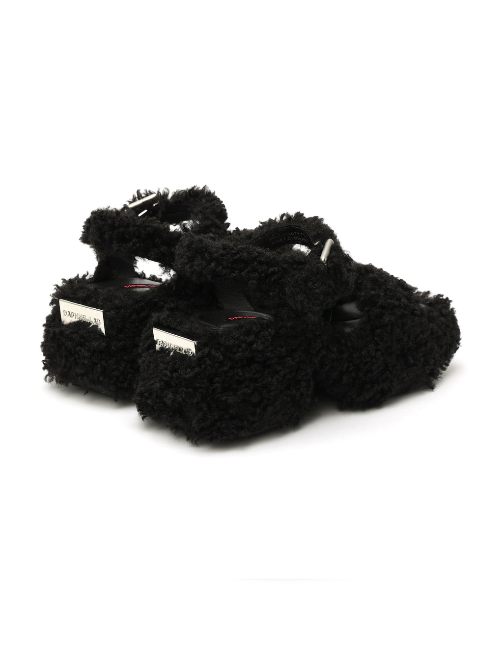 AMALTHEA Fur Platform Sandals Black