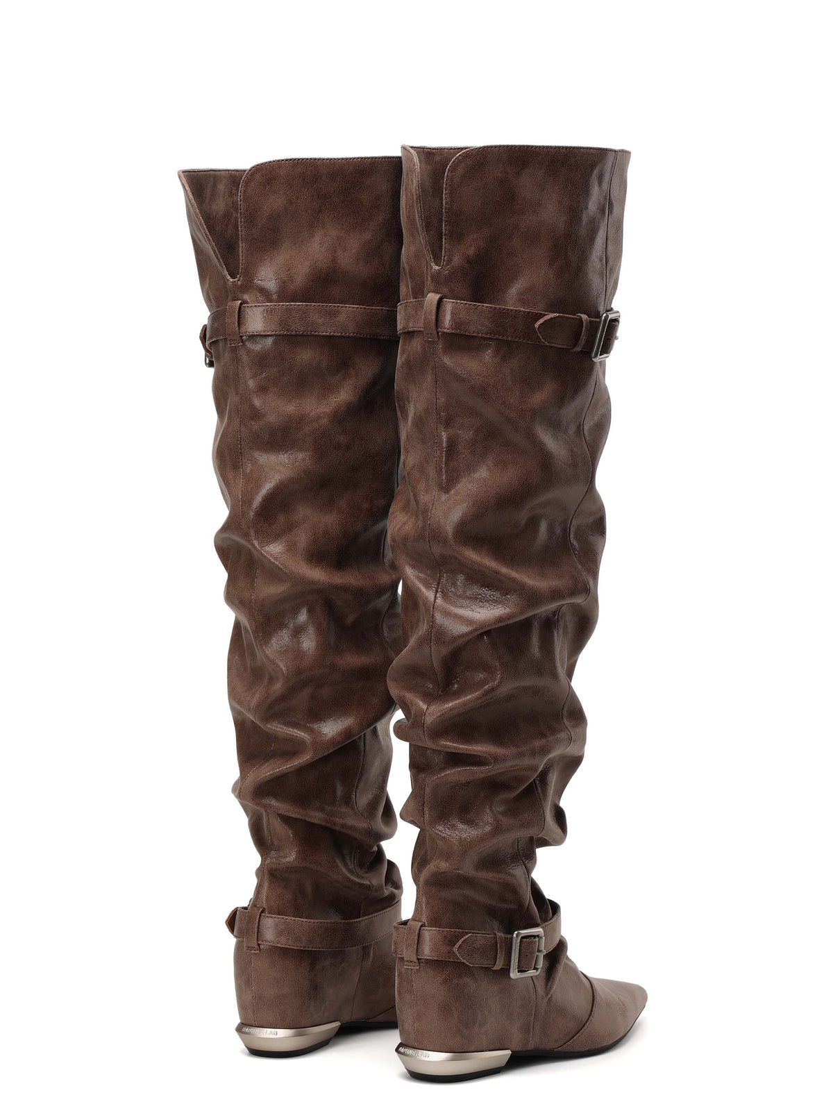 PEITHO Pointed-Toe Wedge OTK Boots Cocoa Brown