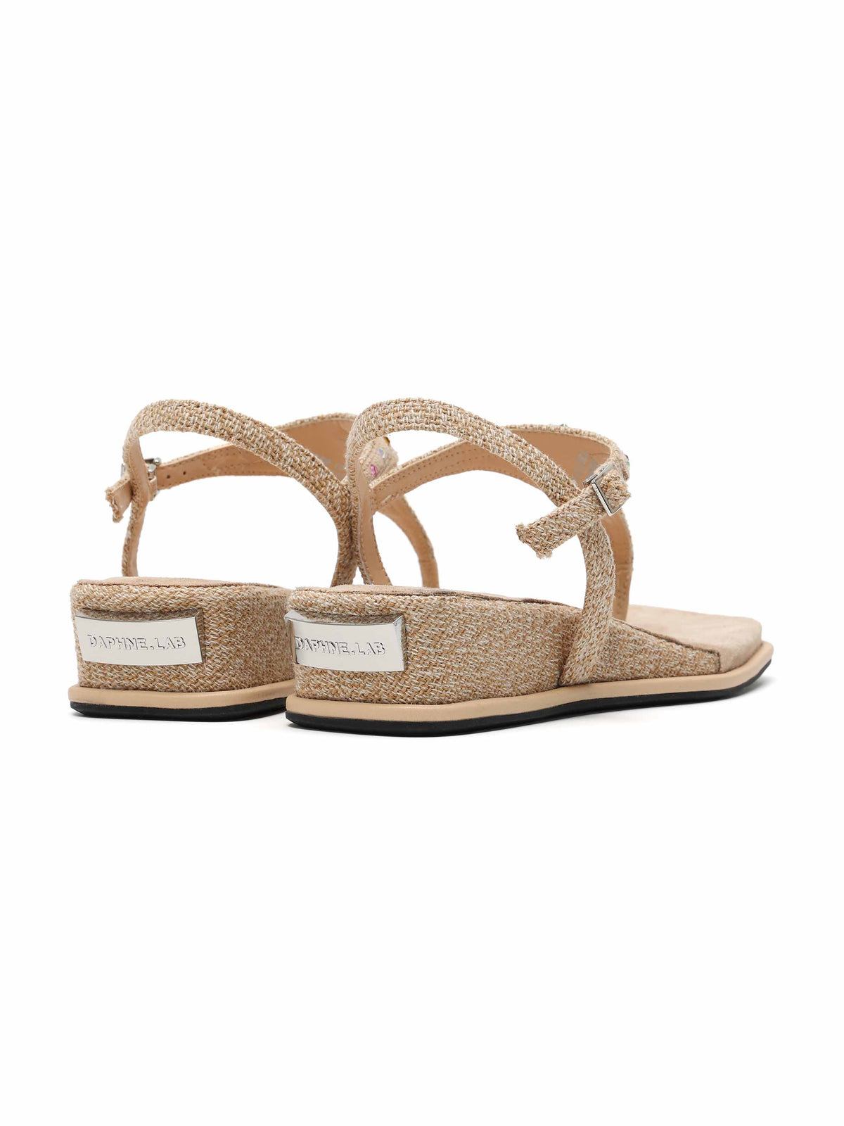 THEIA Crystal Ring Wedge Thong Sandals Beige