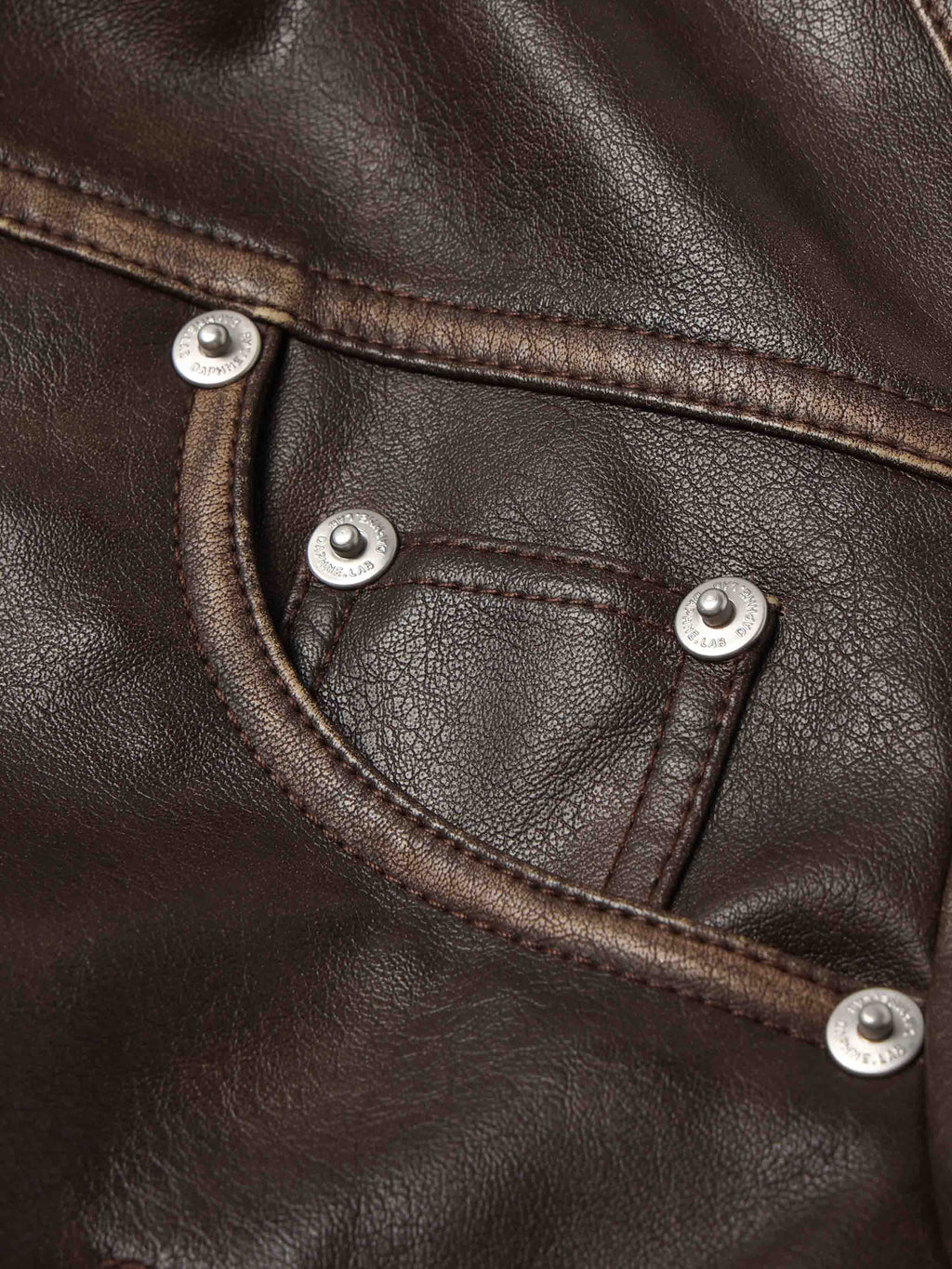 Vintage Washed Cropped Biker Jacket Dark Brown