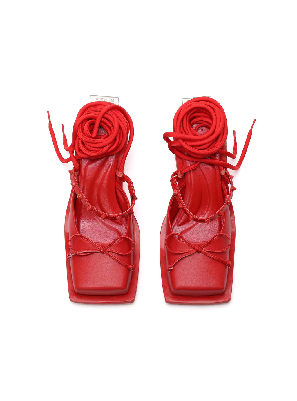 RHODANTHE Rose Lace-Up Mules Scarlet Red