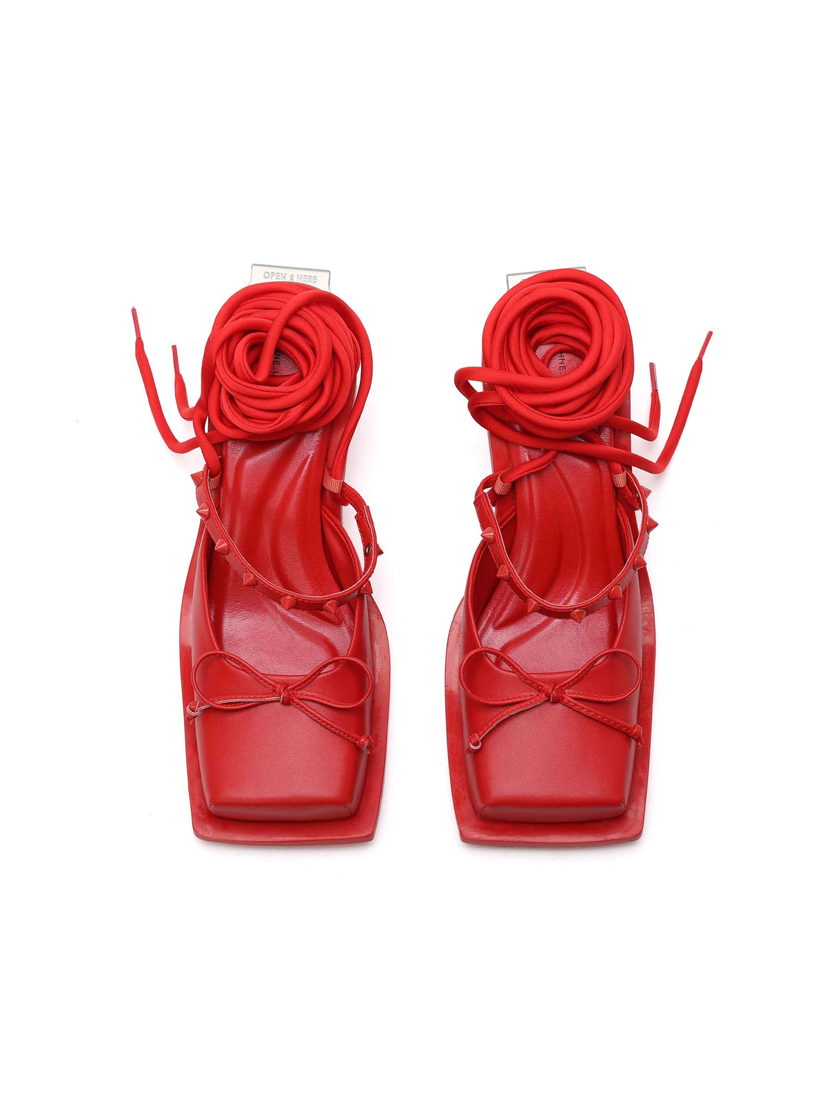 RHODANTHE Rose Lace-Up Mules Scarlet Red