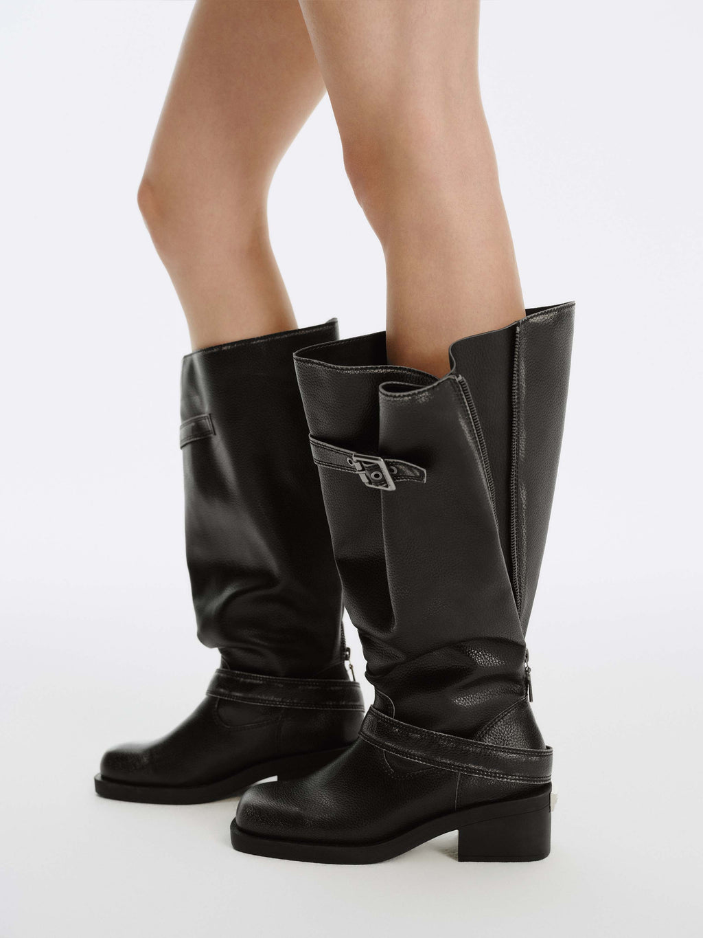 ACHLYS Buckle High Ankle Boots Distressed Black