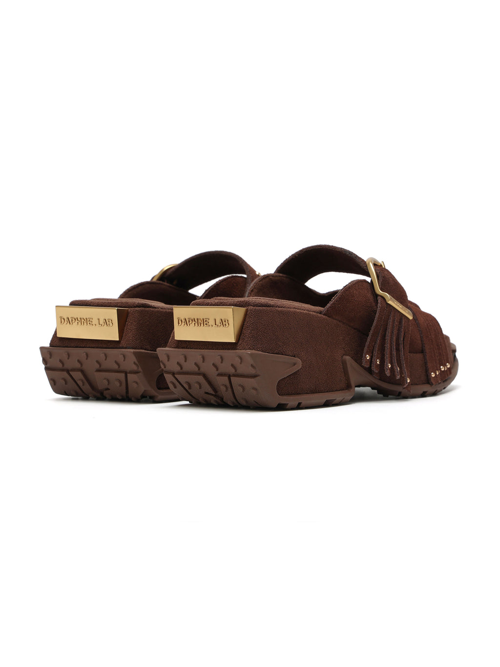 HECATE Fringe Platform Slides Chestnut Brown
