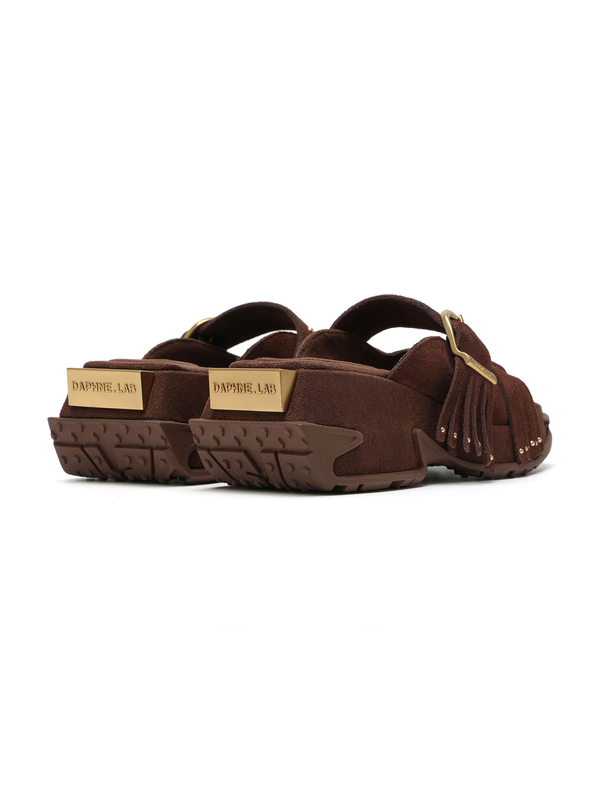 HECATE Fringe Platform Slides Chestnut Brown